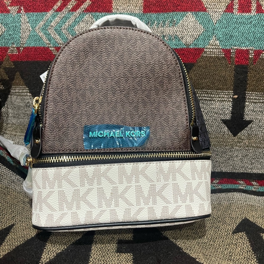 Michael Kors Brown and Cream Mini Backpack
